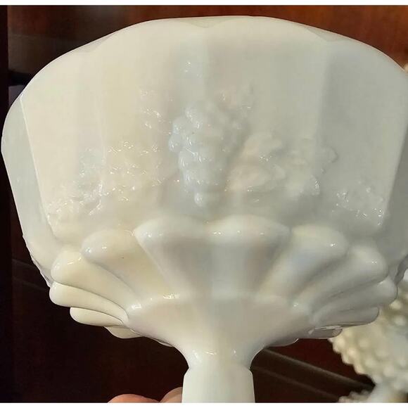 Vintage -Westmoreland Milk Glass Paneled Grape Pedestal...